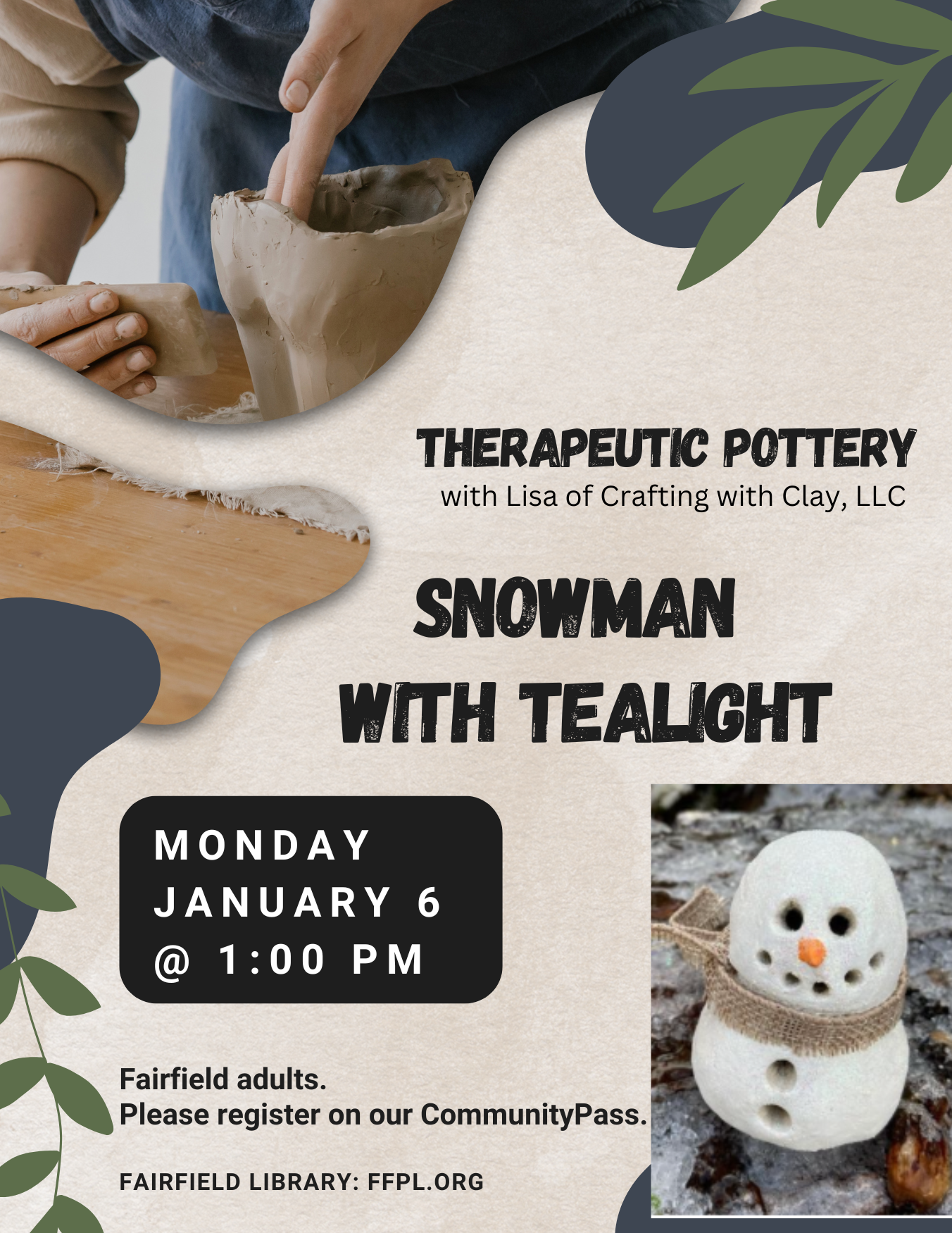 Therapeutic Pottery_Snowman w Tealight